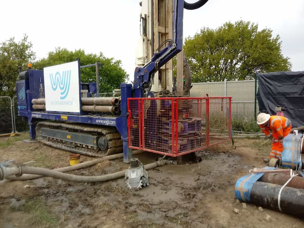 A heat network borehole being drilled into the ground